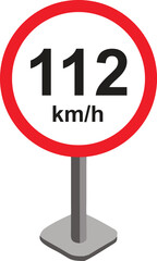 Speed limit sign 112 km/h icon vector illustration on white background