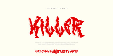 Killer Font,Creative Font Y2k Metal, Dark style for alphabet, Handdrawing Uppercase Font, design for cover music, brand,clothing, urban,streetwear. vector illustration