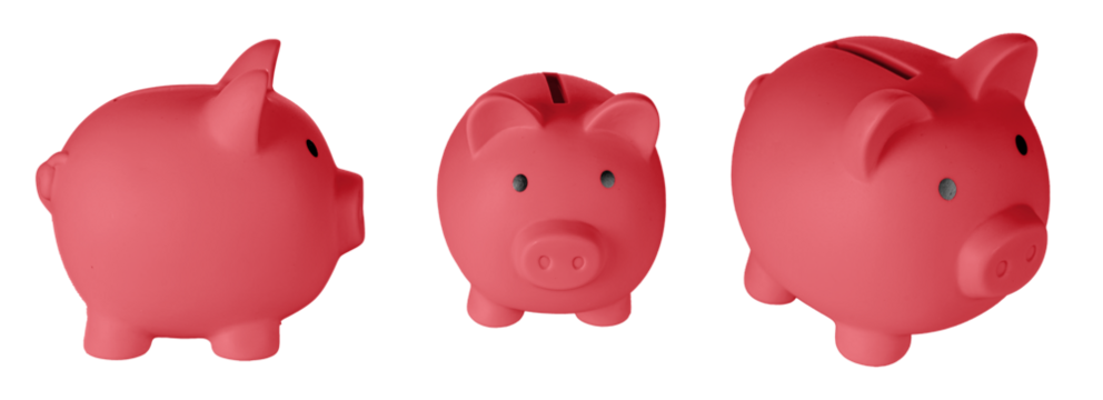 Set Piggy bank pig Red color on isolated white background close up - Powered by Adobe