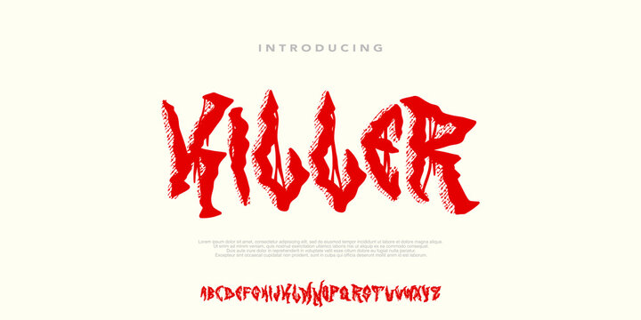 Killer Font,Creative Font Y2k Metal, Dark style for alphabet, Handdrawing Uppercase Font, design for cover music, brand,clothing, urban,streetwear. vector illustration
