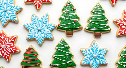 Assorted Christmas cookies isolated on white &mdash; ideal for bakery promotions and festive product packaging.