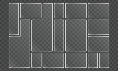 Versatile collage template with rectangular frames for photo arrangement, ideal for creating dynamic and organized layouts for various design projects and presentations