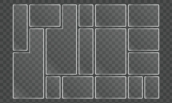 Versatile collage template with rectangular frames for photo arrangement, ideal for creating dynamic and organized layouts for various design projects and presentations