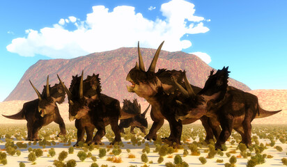 Agujaceratops Dinosaur Herd - The Ceratopsian herbivorous dinosaur Agujaceratops lived in Texas, United States during the Cretaceous Period.