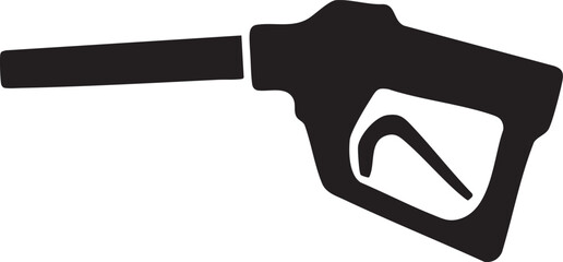 Black silhouette of a gasoline pump nozzle on a transparent background