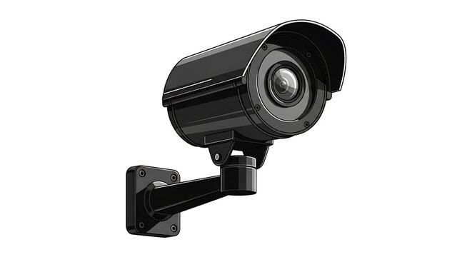 Black surveillance security camera mounted on a wall