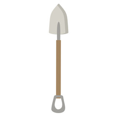Isolated gardening shovel and small metal trowel on a white background