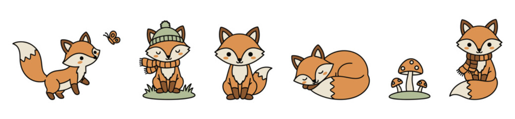 Cute little foxes set