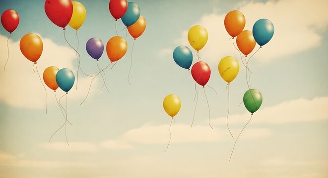 Balloons floating up into a cloudy sky, a symbol of freedom and celebration