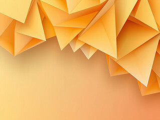 Geometric abstract background with overlapping yellow and orange paper triangles, creating modern, dynamic, and creative design with warm gradient and copy space