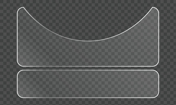 Two transparent glass plates with rounded corners and curved top on a checkered background, ideal for showcasing content or adding a modern touch