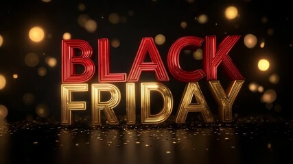 Black Friday text with golden and red 3D letters on dark background festive holiday sale advertisement concept - Powered by Adobe