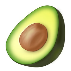 Avocado &ndash; a symbol of health and natural freshness
Half a ripe avocado with a large brown pit in the center. The vibrant green-yellow flesh and deep dark green skin highlight the naturalness