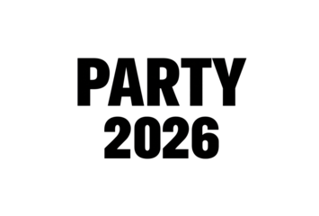 "PARTY 2026" text on a transparent background for designers, marketers and IT professionals. Popular business card, illustration, object, symbol, texture, pattern, holiday, business, vacation.