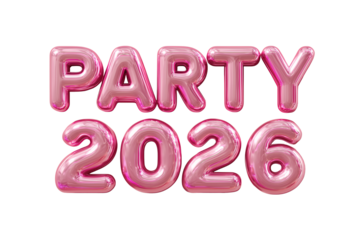 "PARTY 2026" text on a transparent background for designers, marketers and IT professionals. Popular business card, illustration, object, symbol, texture, pattern, holiday, business, vacation.