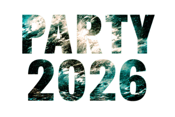 "PARTY 2026" text on a transparent background for designers, marketers and IT professionals. Popular business card, illustration, object, symbol, texture, pattern, holiday, business, vacation.