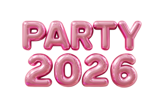 "PARTY 2026" text on a transparent background for designers, marketers and IT professionals. Popular business card, illustration, object, symbol, texture, pattern, holiday, business, vacation.