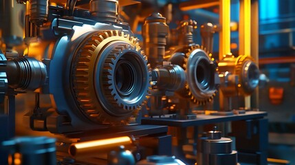 Detailed Close-Up of Mechanical Gears in Industrial Machinery for Advanced Manufacturing and Precision Mechanics