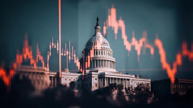 US Capitol building with financial chart overlay symbolizing regulation of financial markets cryptocurrency trading futures stock market volatility commodities and global economic trends
