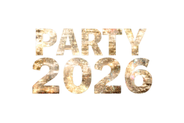 "PARTY 2026" text on a transparent background for designers, marketers and IT professionals. Popular business card, illustration, object, symbol, texture, pattern, holiday, business, vacation.