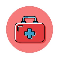 Fototapeta premium Red Medical Kit Icon – First Aid Box Flat Vector Illustration