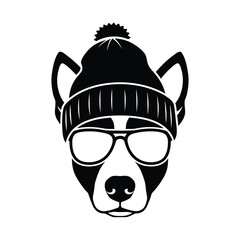dog with winter cap and sunglass vector illustration 1.eps