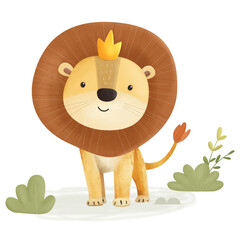 Cute Lion with background watercolor