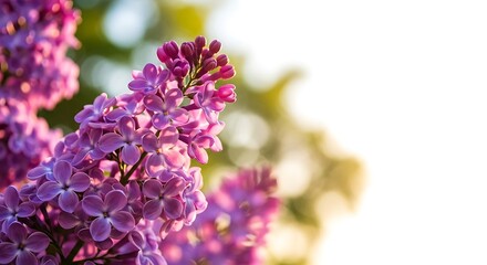 Obraz premium Closeup of vibrant purple lilac flowers in bloom with a soft bokeh background