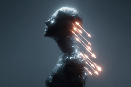 A shadowy figure is depicted with a mesh-like texture Generative AI