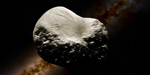 Fototapeta premium Ymir Saturn Moon - Ymir or Saturn XIX, is the second-largest retrograde irregular moon of Saturn. It was discovered by Brett J. Gladman in 2000.