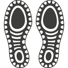 Outline of two shoe soles with a clear tread pattern for grip on a white background representing...
