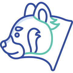 Outline Stylized Head of a Red Panda With Blue and Green Accents on Transparent Background Minimalist Digital Art