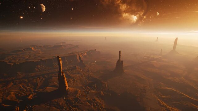 Mystery surrounds landscape, Eroded sandstone formations reach skyward