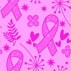Breast cancer month seamless pink ribbon day mammogram pattern for medical accessories and medicine textiles