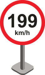 Speed limit 199 sign km/h icon vector illustration on white background