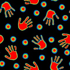 Handprint seamless team work pattern for school and kids and wrapping paper and notebooks and clothes print