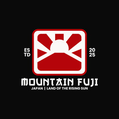 Rising Sun Mount Fuji logo featuring a bold Japanese sunrise emblem. Ideal for travel, tourism, outdoor branding, and Japanese cultural themes with a clean modern simple and iconic style.
