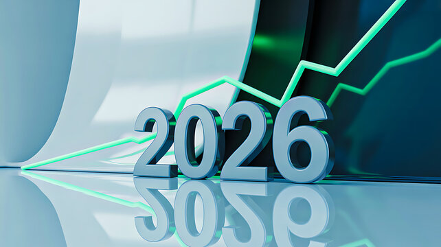 2026 future growth concept with rising chart line, economic forecast, business progress, financial success and modern technology trends