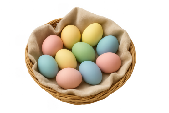 Easter basket filling with colorful pastel eggs