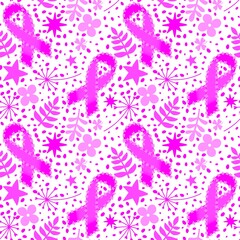 Naklejka premium Breast cancer month seamless pink ribbon day mammogram pattern for medical accessories and medicine textiles
