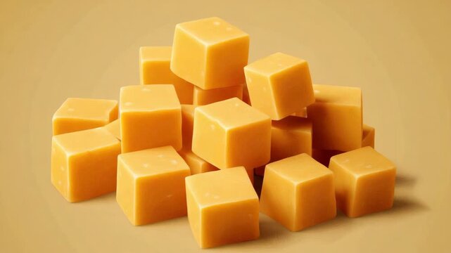 Bright yellow cube shaped cheese, ready to be enjoyed. Perfect for melting or grating, this cheese is a staple in any pantry.