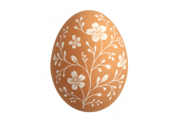 Easter egg decorated with white floral paint, transparent background
