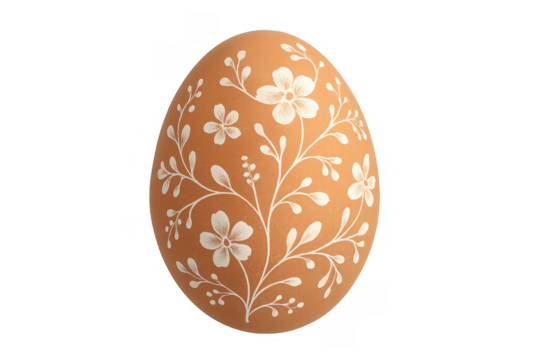 Easter egg decorated with white floral paint, transparent background - Powered by Adobe