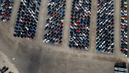 Aerial View of Parked Cars in Lot  at Copart yard, York, UK.