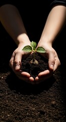 Hands Holding a Sprout - Nurturing New Life and Growth.