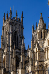 Fototapeta premium Gothic Cathedral Facade with Spires and Arches in York, UK.
