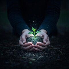Hands Nurturing a Seedling - A Symbol of Growth and Hope.