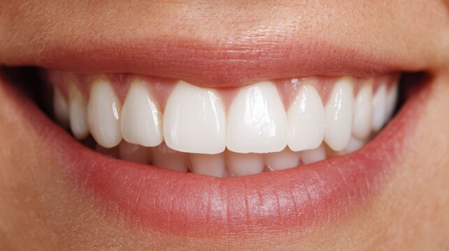 Sorriso de jovem mulher com dentes saud&aacute;veis, close-up, fotografia