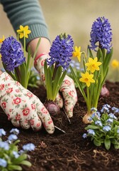 Planting Spring Bulbs - A Gardeners Touch in Floral Gloves.