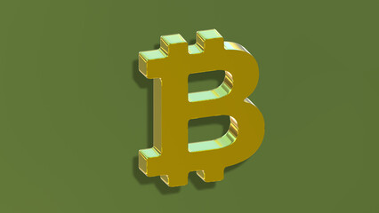 Golden Bitcoin Symbol – 3D Cryptocurrency Icon on Green Background